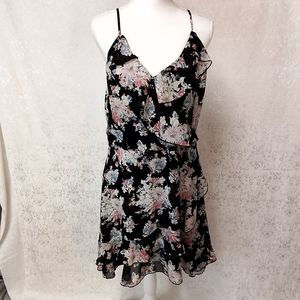 Miami black sheer with pastel flowers and ruffles sundress L